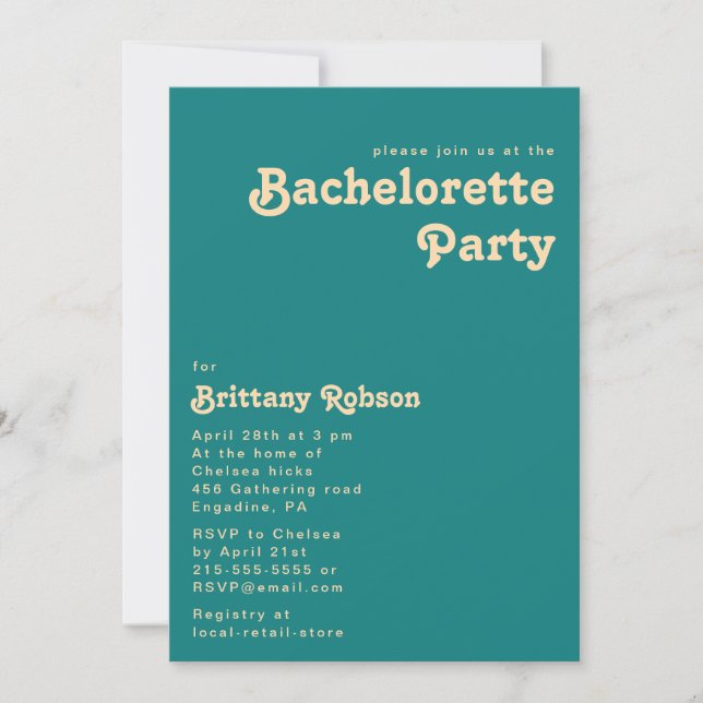 Modern Retro | Teal Bachelorette Party Invitation (Front)