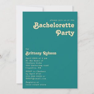 Modern Retro   Teal Bachelorette Party Invitation