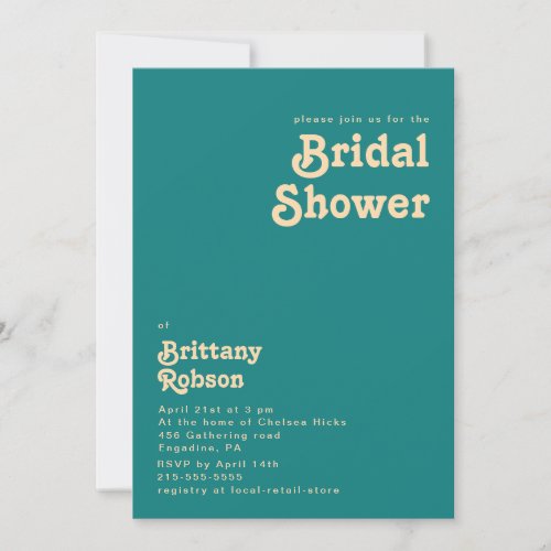 Modern Retro  Teal Bridal Shower Invitation