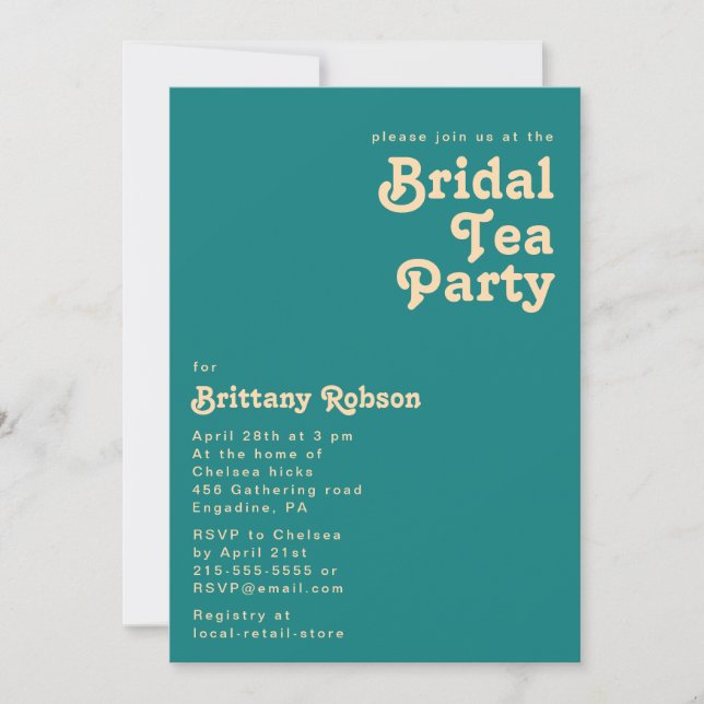 Modern Retro | Teal Bridal Tea Party Invitation (Front)