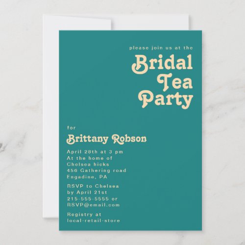 Modern Retro  Teal Bridal Tea Party Invitation
