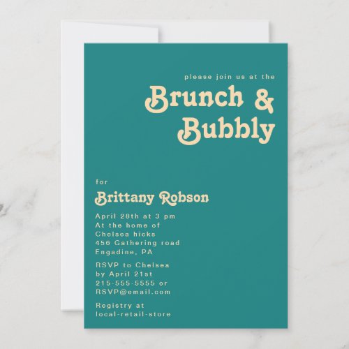 Modern Retro  Teal Brunch and Bubbly Invitation