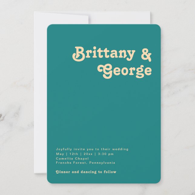Modern Retro | Teal Casual Rounded Edges Wedding Invitation (Front)