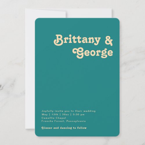 Modern Retro  Teal Casual Rounded Edges Wedding Invitation