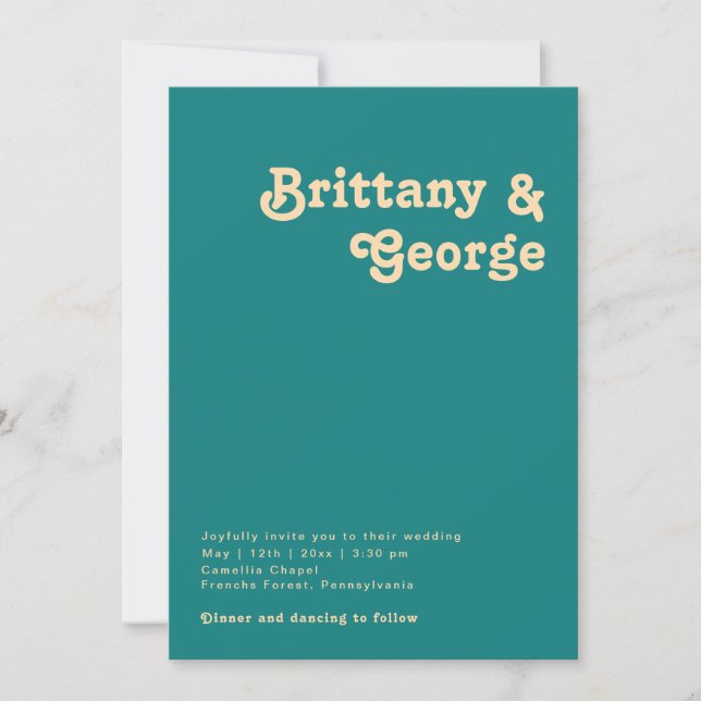 Modern Retro | Teal Casual Wedding Invitation (Front)