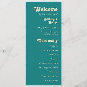 Modern Retro Teal Cream Wedding Program