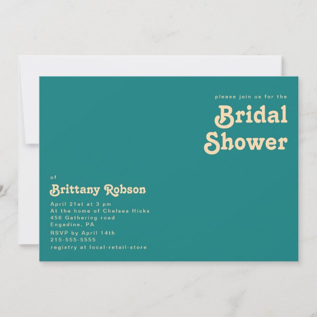 Modern Retro | Teal Horizontal Bridal Shower Invitation (Front)