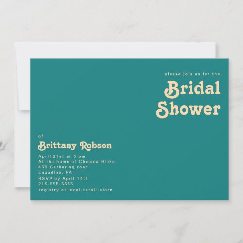 Modern Retro  Teal Horizontal Bridal Shower Invitation
