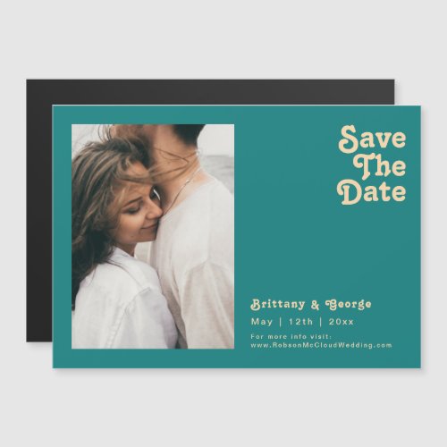 Modern Retro  Teal Horizontal Save The Date Magnetic Invitation