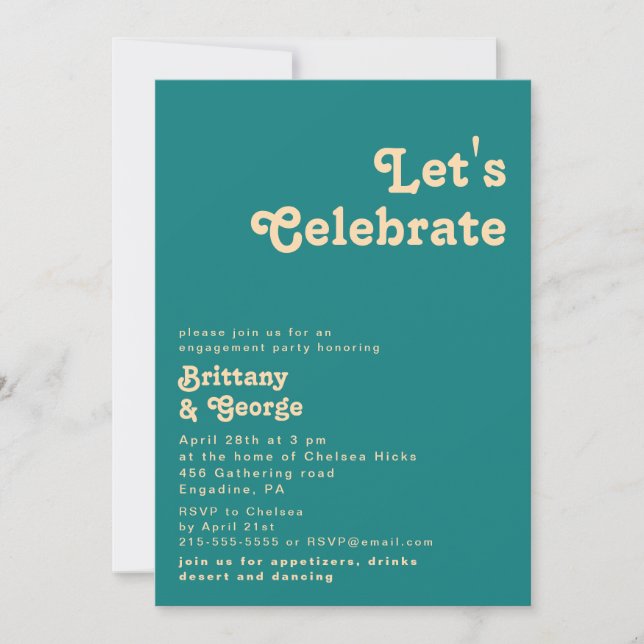 Modern Retro | Teal Let's Celebrate Invitation (Front)