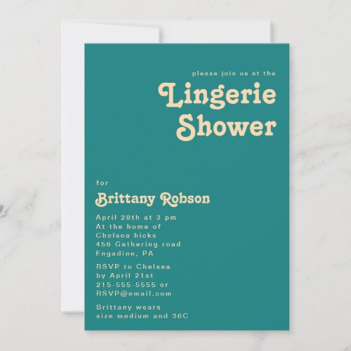 Modern Retro  Teal Lingerie Shower Invitation