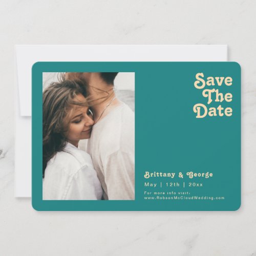 Modern Retro  Teal Photo Horizontal Rounded Edges Save The Date