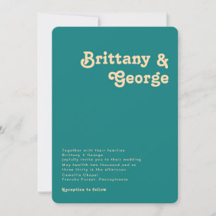 Modern Retro   Teal Rounded Corner Wedding Invitation