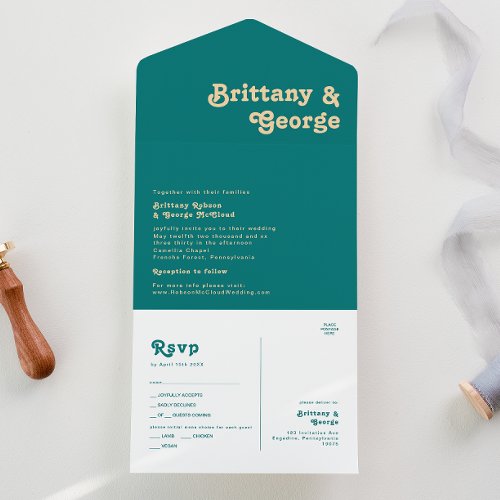 Modern Retro  Teal Seal and Send All In One Invitation