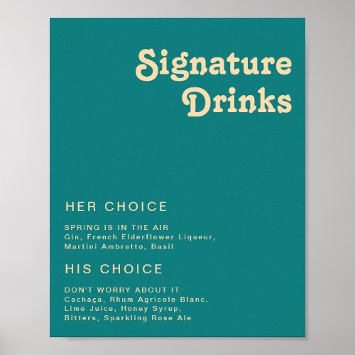 Modern Retro  Teal Signature Drinks Sign