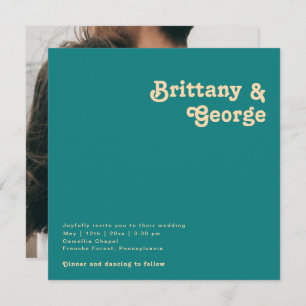 Modern Retro Teal Square Photo Wedding Invitation