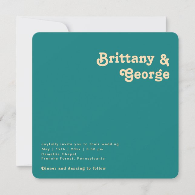 Modern Retro | Teal Square Rounded Edges Wedding Invitation (Front)
