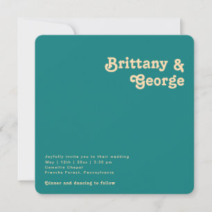 Modern Retro   Teal Square Rounded Edges Wedding Invitation