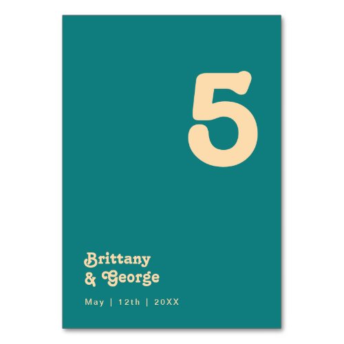 Modern Retro  Teal Table Number