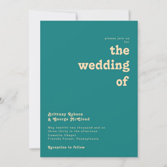 Modern Retro | Teal The Wedding Of Invitation (Front)