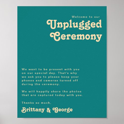 Modern Retro  Teal Unplugged Ceremony Poster
