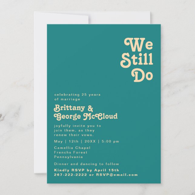 Modern Retro | Teal We Still Do Vow Renewal Invitation (Front)