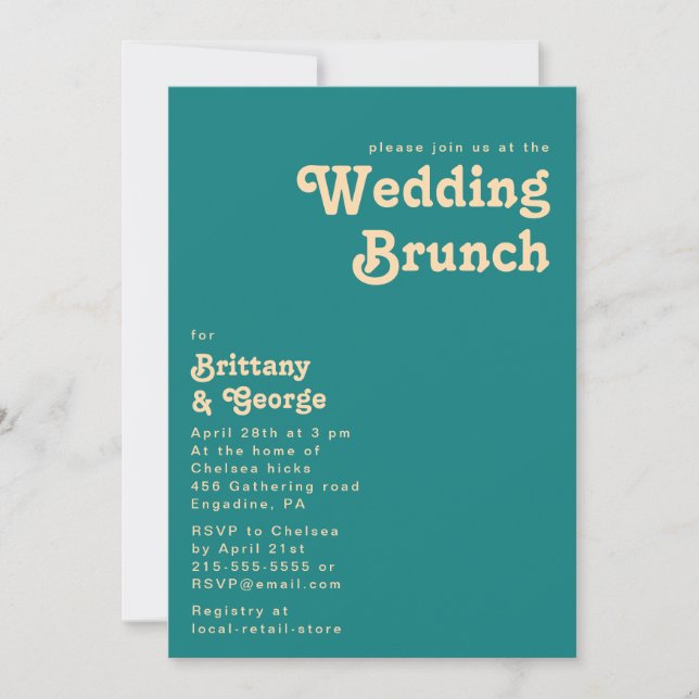 Modern Retro | Teal Wedding Brunch Invitation (Front)