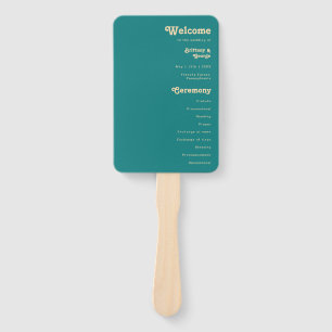 Modern Retro Teal Wedding Program Hand Fan