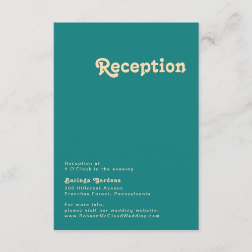 Modern Retro  Teal Wedding Reception Enclosure Card