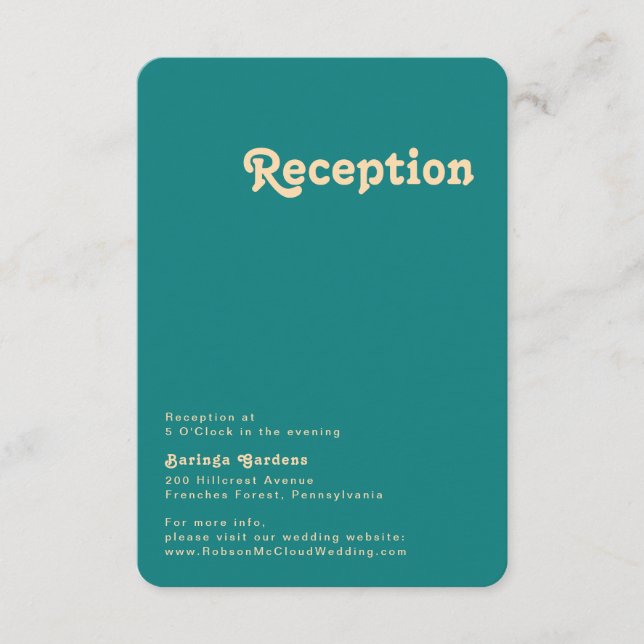 Modern Retro | Teal Wedding Reception Rounded Edge Enclosure Card (Front)