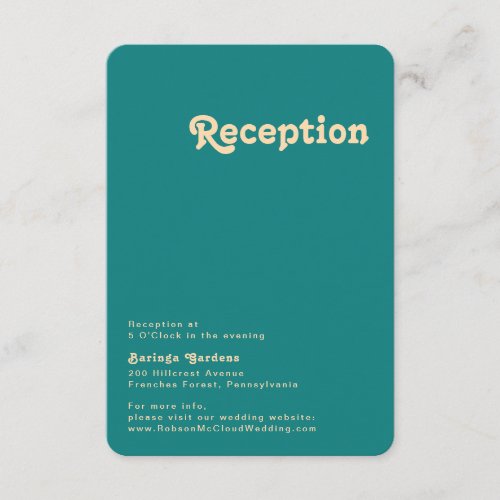 Modern Retro  Teal Wedding Reception Rounded Edge Enclosure Card