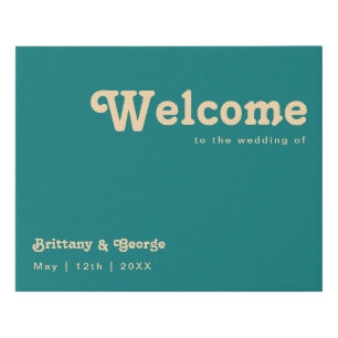Modern Retro Teal Welcome Faux Canvas Print