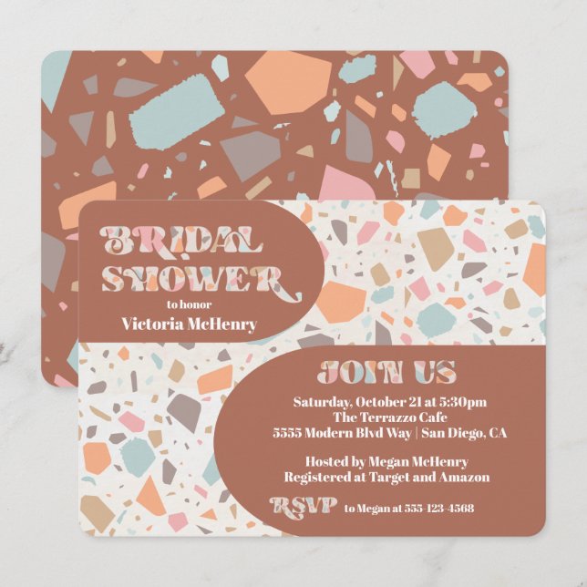 Modern Retro Terrazzo Bridal Shower Arch Invitatio Invitation (Front/Back)