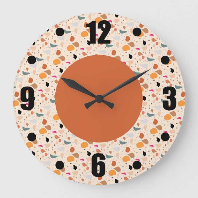 Modern Retro Terrazzo Colorful Pattern Large Clock (Front)