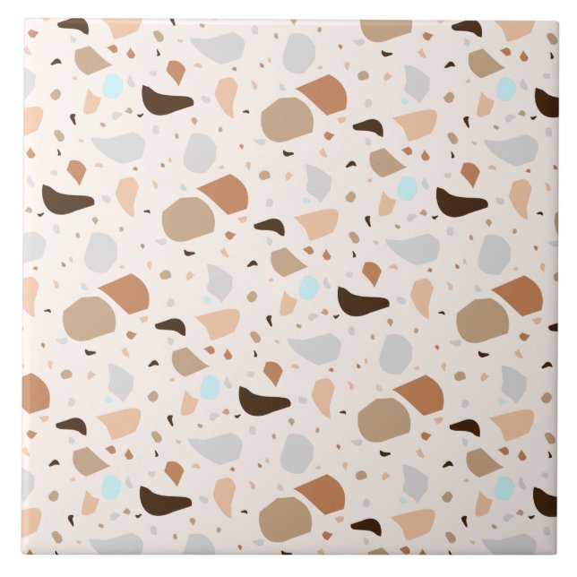 Modern Retro Terrazzo Stone Blue Brown Mix Pattern Ceramic Tile (Front)