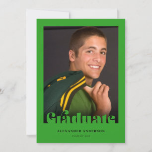 Modern Retro Text Photo Bright Green Graduation Invitation