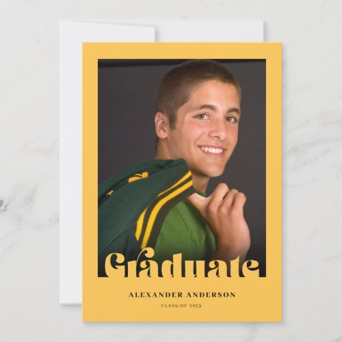 Modern Retro Text Photo Gold Graduation Invitation