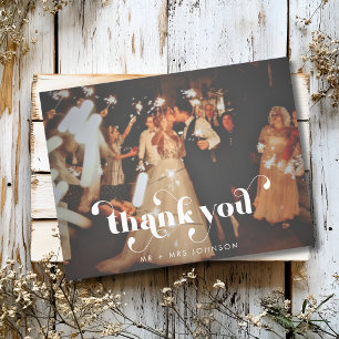 Modern Retro Thank You Wedding Photo Postcard
