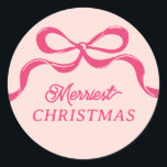 Modern Retro Trendy Christmas Pink Bows Holiday  Classic Round Sticker<br><div class="desc">***this design is part of a matching collection*** _______________________ this design template is fully editable / customizable by you the customer - click personalize further button if you wish to move, add, delete, or make significant changes to the design _______________________ *if you have any DESIGN questions or need more designs...</div>