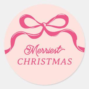 Modern Retro Trendy Christmas Pink Bows Holiday Classic Round Sticker