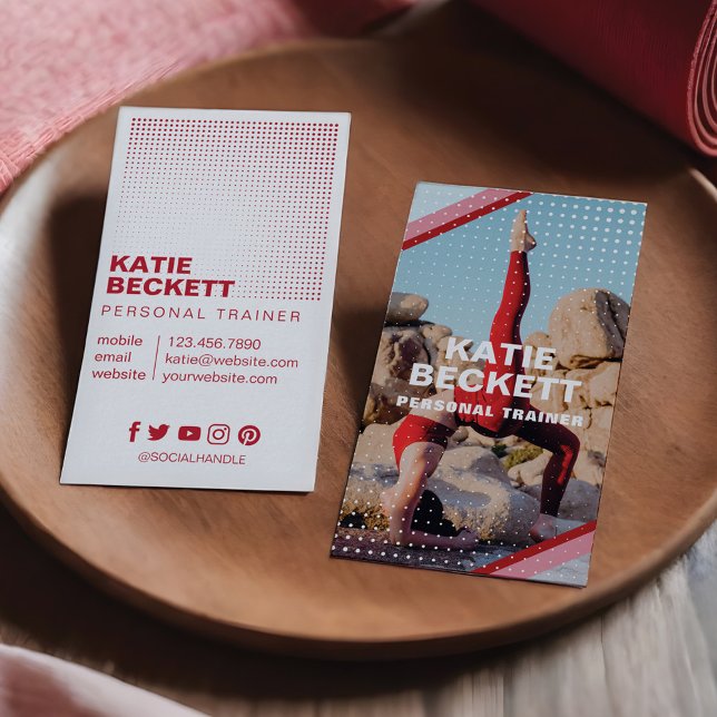 Modern Retro Trendy Personal Trainer Fitness Coach Business Card (Modern Personal Trainer Fitness Photo Business Card)