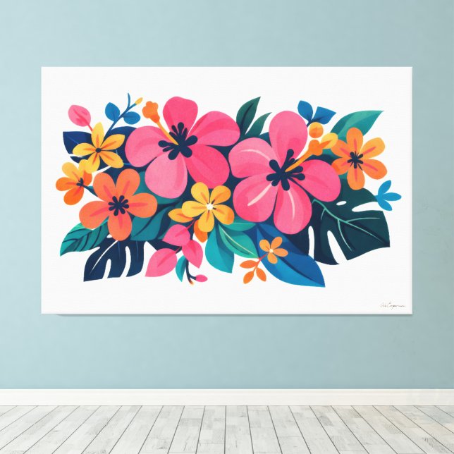 Modern retro tropical flora 02 canvas print (Insitu(Wood Floor))