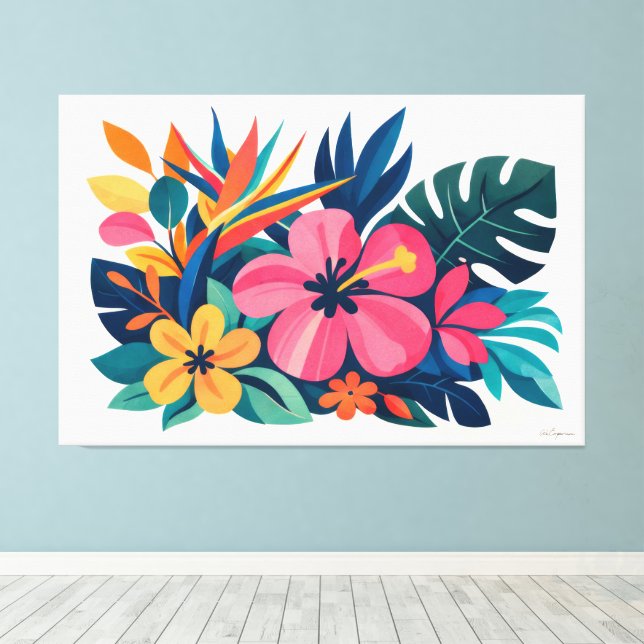 Modern retro tropical flora 03 canvas print (Insitu(Wood Floor))