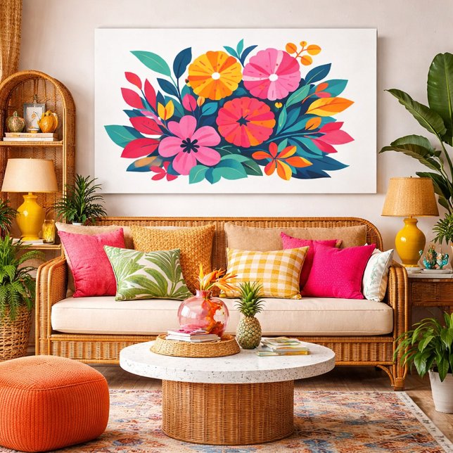 Modern retro tropical flora 04 canvas print (beachy retro tropical vibes)