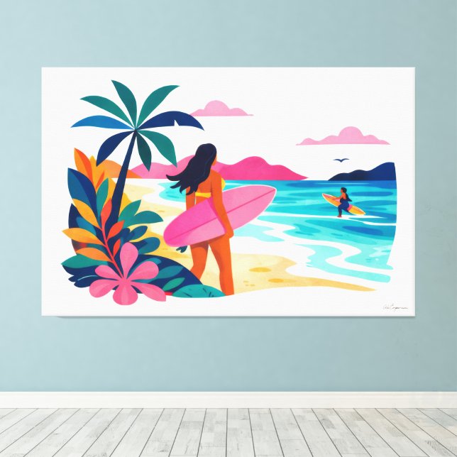 Modern retro tropical surf 03 canvas print (Insitu(Wood Floor))