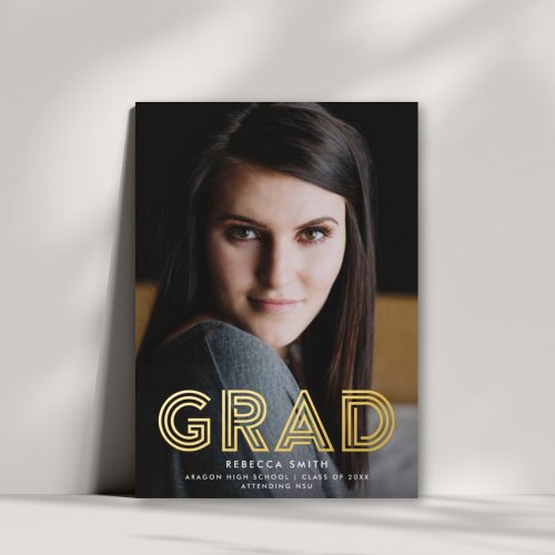 Modern Retro Type Full_Bleed Photo Graduation REAL Foil Invitation