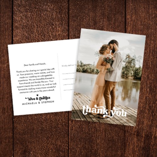 Modern Retro Typography 2_Photo Wedding Thank You Postcard