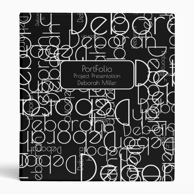 Modern Retro Typography Black Project Presentation 3 Ring Binder (Front)