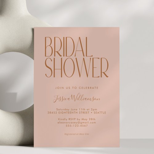 Modern Retro Typography Blush Rust Bridal Shower Invitation