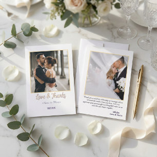 Modern Retro Typography Faux Gold Photo Wedding Thank You Card